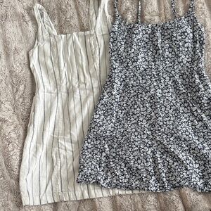 LINEN M Striped White Mini Dress & Navy Floral Slip Dress (Two-Pack)Summer dress